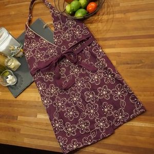 Linen Apron with Embroidered Tan Flowers
